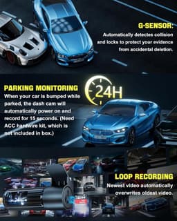 Lexium Dashcam - Daschcams - Auto - Camera - Vooruit - Achteruit - Video - Autobeveiliging - Parkeerbeveiliging - Recording - Dag en Nacht - Schadepreventie — thumbnail 4