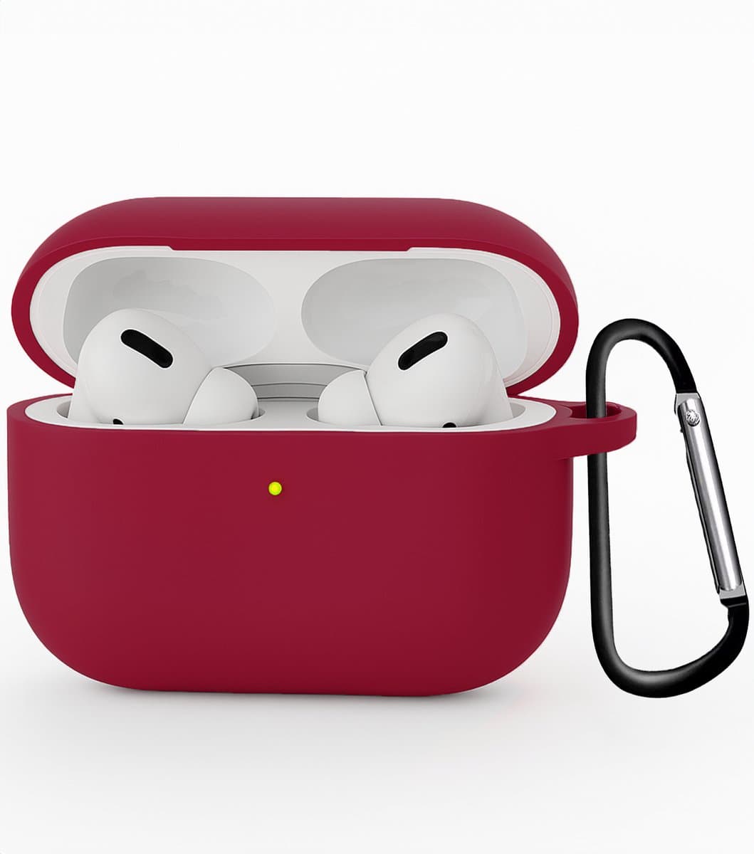 Hoesje - Geschikt voor Apple Airpods Pro 3 - Siliconen Hoes met Clip - Silicone Case Cover - Wijnrood — afbeelding 1