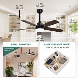 Jensaro Plafondventilator met Verlichting - Diameter 107 CM - Ventilator - Energiezuinige DC Motor - Afstandsbediening - LED Lamp — thumbnail 3