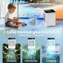 Draagbare Mini Luchtkoeler 3-in-1 – USB Verdampingskoeler met Waterreservoir 470 ml – Persoonlijke Aircooler met 3 Snelheden, Timer en Touchscreen — thumbnail 4