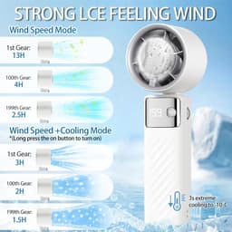 Draagbare ventilator, mini oplaadbare ventilator 4000mAh, kleine stille turboventilator met instelbare snelheden (1 tot 199), koelventilator voor kamperen, sporten en reizen (roze) — thumbnail 2