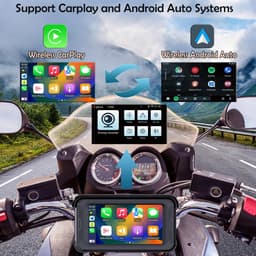 SnelShoppen - Waterdichte motorfiets dashcam met draadloze CarPlay, Android Auto, 5" IPS-aanraakscherm, dubbele camera HD 1080P, TPMS, Bluetooth, Wi-F — thumbnail 3