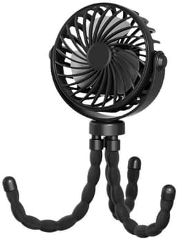 Zwarte miniventilator - Draagbare statiefventilator - Oplaadbare ventilator met 3 snelheden - 360 graden roterende stille ventilator - Autostoel- en bedventilator — thumbnail 1