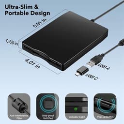 Externe Floppy Disk Reader - USB Floppy Drive - Oude Bestanden Lezen - Plug and Play - Ultraslank - Zwart — thumbnail 3