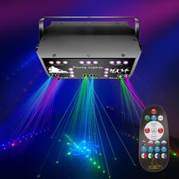 Feestlaserlamp - 21 gaten - met UV-stroboscoop - DMX DJ-discoprojector - met stroboscoop, DJ-projector en RGB LED-verlichting - geschikt voor Halloween, Kerstmis en clubs — thumbnail 3