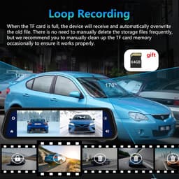 SnelShoppen - Podofo Mirror Dashcam met Draadloze Carplay, Android Auto, HD Achtercamera, 9.66 inch IPS Touchscreen, Dual 1080P, Bluetooth, Voor Auto' — thumbnail 3