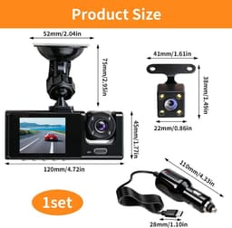 SnelShoppen - Dashcam voor Auto Met 3 Camera's, 1080p, 170° Ultrabrede Hoek, IR Nachtzicht, G-Sensor, 24-Uurs Parkeermodus, Wifi Loopopname, Ideaal Vo — thumbnail 3