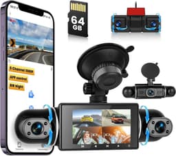 SnelShoppen - 5-Kanaals Dashcam 1080P - Voor- en Achterinterieur Camera - 360° Autocamera met 64GB Kaart, Wi-Fi, Loop-opname, G-sensor, Nachtzicht — thumbnail 1
