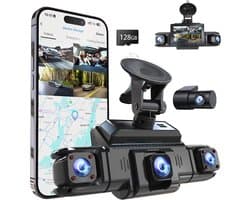 SnelShoppen - 4-Kanaals Dashcam voor Auto met 360 Graden Front- en Achtercamera, GPS, 5G Band Wifi, Nachtzicht, WDR, 24-Uurs Parkeermodus en 128GB Kaa