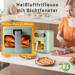 SnelShoppen - Hot Air Fryer 6L met Kijkvenster, 7 Kookprogramma's, 11 Functies, Stille Airfryer, Eenvoudig Schoon te Maken met Timer en Touch Screen, — thumbnail 3