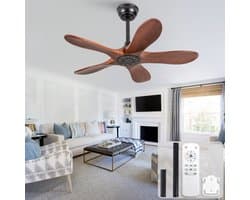 Plafondventilator 36 inch zonder verlichting - zes-snelheden omkeerbare ventilator - antidiefstalmodus - geheugenfunctie voor snelheid - vijf massief houten bladen - ideaal voor kleine appartementen, serres en patio's