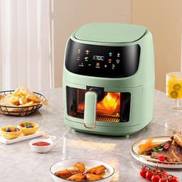Heteluchtfriteuse met kijkvenster - Frituurpan zonder olie - Gezond koken - Watermist stoomfunctie - 8 liter capaciteit - Wit — thumbnail 5