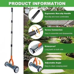 SnelShoppen - Handmatige Scharifier met Wielen, 165 cm Handvat, Tuinaerator, Metalen Tuinschraper, Verstelbare Scharifier voor een Gezonde Grasmat — thumbnail 3
