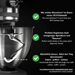 SnelShoppen - Professionele deeghaak roestvrij staal voor Kitchen Aid foodprocessor 4.3/4.8 liter - spiralen, vaatwasserbestendig, ideaal voor broodde — thumbnail 5