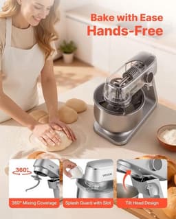 Keukenmachine – Keukenmixer – Keukenrobot – Foodprocessor – Mixer – 7,4L RVS Mengkom – 1800W Motor – 10 Snelheden – Inclusief Deeghaak, Garde En Platte Mengklopper — thumbnail 2