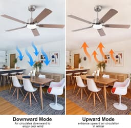 FloraGrace Plafondventilator Met Licht En Afstandsbediening - 52 Inch - 5 Bladen - Nickel - Dimbaar Ledlicht - Voor Binnen En Buiten — thumbnail 5