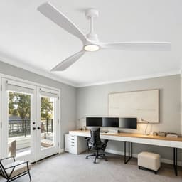 Plafondventilator 70 inch in puur wit met drie versterkte massief houten propellerbladen - draadloze afstandsbediening - omkeerbare DC-motor - zes snelheidsstanden - 3 kleurtemperatuurstanden - instellingengeheugen — thumbnail 5