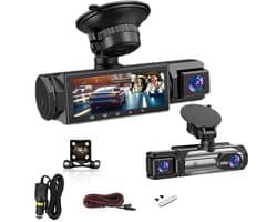 Autodashcam - Driekanaals autodashcam - Met zwaartekrachtsensor - 1080p HD - Nachtzicht - Ingebouwde 180mAh-batterij - WiFi-ondersteuning - Loopopname
