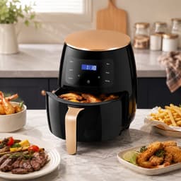 VERON VR-1010 Airfryer – 1400W – 4.5 Liter Binnenmand / 5.5Liter Buitenpan – Digitale Touchscreen – Zwart/Goud — thumbnail 2