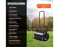 Grondwals – Gazonwals – Graswals – Tuinwals – Gazonroller – 60,96 cm Breedte – Zware Stalen Constructie – 49,21 L Vulcapaciteit – Ergonomisch Handvat – Makkelijk Vullen en Legen
