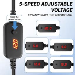 Adapter USB C naar Sigarettenaansteker 1,2m - LED Voltmeter - Instelbare Voltage 5V/9V/12V - Voor GPS en Dashcam - Vemera — thumbnail 3