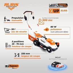 Accu Grasmaaier - Elektrische Duwmaaier - Gazon Onderhouden - Borstelloze Motor - 33 cm Maaibreedte - Zwart — thumbnail 2
