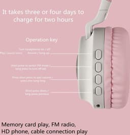 TDR- Draadloze Bluetooth koptelefoon - Over-Ear Koptelefoon voor Kinderen - Met Led Kat Oortjes - Bekend van TikTok -  roze grijs — thumbnail 2