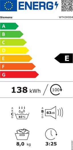 Siemens iQ300 WT43H004, Vrijstaand, Voorlader, Condensatie, Wit, Draaiknop, Touch, Rechts — thumbnail 2