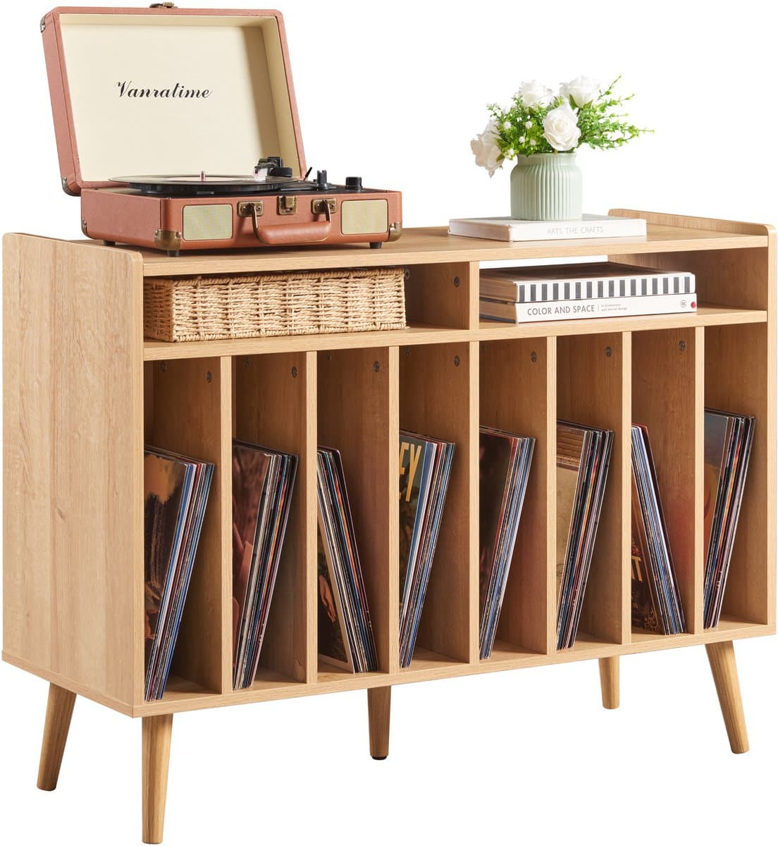 ACAZA LP Opbergsysteem - LP Houder - Premium XL - Lichte Eik - 100 x 75 x 40 cm (L x B x H) - Platenspeler Meubel - Vinyl Opbergsysteem - Platenkast - Platenhouder - 200 Platen — afbeelding 1
