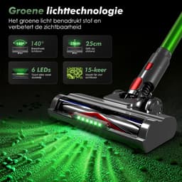 Fukstern Steelstofzuiger Draadloos - 38KPa krachtige zuigkracht - Tot 60 Min Accuduur - 4-voudig HEPA-Filtersysteem - 1,6L Stofreservoir - Anti-Klit Vloerborstel draadloze steelstofzuiger - groen — thumbnail 5