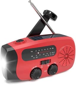 Draagbare noodradio - Powerbank 2000 mAh - Zaklamp - Solar opwindbaar - SOS alarm - USB kabel - Noodpakket - Kunststof - rood — thumbnail 1