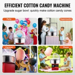 Elektrische suikerspinmachine - Commercieel tafelmodel - 1000 W - RVS kom - Met deksel - Suikerschep en lade - Voor feestjes en evenementen - Rood — thumbnail 5