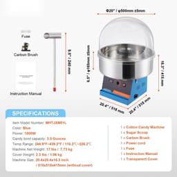 Suikerspinmachine - Elektrisch - 1000 W - Commercieel - Met Deksel - RVS Kom - Inclusief Suikerlepel - Blauw — thumbnail 5