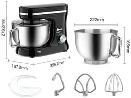ACEP Elecktrische keukenmixer - 4.5 L - Keukenmachine - Zwart - Keukenrobot - 1000W - Keukenmixer met mengkom - RVS - 8 Snelheden — thumbnail 2