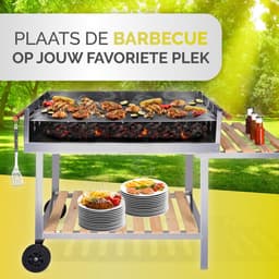 BBQ Collection Houtskool Barbecue – Trolley met Zijtafel – Grill op Wielen – RVS – 2 Roosters – 98 x 56 x 85 CM — thumbnail 4