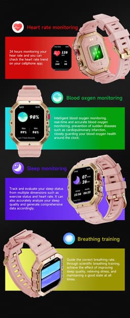 Knobbout 1,27" Scherm Dames Sierlijke Smartwatch met Strass– HD Touchscreen – Hartslag-, Bloeddruk- & Zuurstofmeting – Slaapmonitor – Ademhalingstraining – Menstruatiecyclus – AI-Spraakassistent – IP68 Waterdicht – Rosegoudkleurige Stalen Band — thumbnail 2