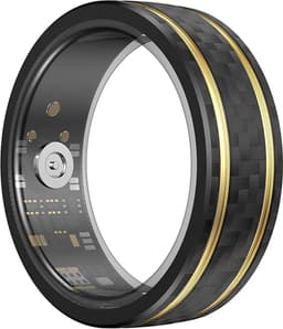 WizBay Premium Select® Aluminium Bi-Color Carbon Fiber Goud Smart Ring – Dames Heren – Oplaad Case - Hypoallergeen - Hartslag & Slaap Monitor - IP68 Waterdicht - O2 Meting - Gesture Functie - Multiple Sport Modi - Bi-Color Goud Zwart #12 — thumbnail 1