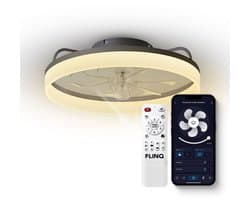 FlinQ AeroGlow Smart Plafondventilator met Verlichting - Ventilator voor aan het Plafond - Ideaal voor op de Slaapkamer - Bestuurbaar met App of Afstandsbediening