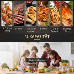 Premie Airfryer - 4L - met Digitaal Touchscreen en 12 Kookprogramma's - 80ºC tot 200ºC - 1300W - Zwart — thumbnail 5
