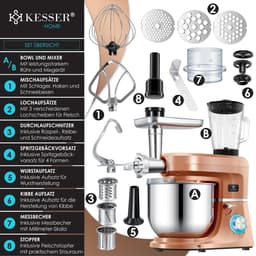 KESSER® 3 in 1 Keukenmachine Foodprocessor - Keukenmixer - Keukenrobotor K-KM 3000 met Kneder Multifunctionele Mixer 5,5 L Kom met 3 Menggereedschappen 1,5 L Sapcentrifuge Worstset Pasta & Koekjesvormen - Koper — thumbnail 4