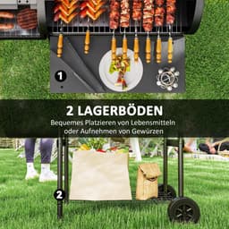 Holzkohlegrill met Deckel en Thermometer – BBQ Smoker met Wielen en Aflegplank – 109 x 60 x 120 cm / 42,9 x 23,6 x 47,2 inch – Zwart — thumbnail 2