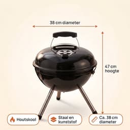 Cheqo® Kogelbarbecue - Houtskoolbarbecue met Deksel - Draagbare Barbecue - BBQ - Kogelgrill - Ketelbarbecue - Compact - voor Tuin, Terras en Balkon - Outdoor - Camping en Picknick - Barbeque - Houtskool BBQ - Grillrooster - Zwart — thumbnail 2