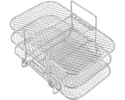 Dailygoods- Air Fryer Rack 3-laags - Roestvrij Staal - Stapelbaar - Magnetron/Oven Veilig - Geschikt voor Bakken - Verbeterde Luchtcirculatie - Kookrek