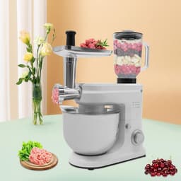 Keukenmixer met vleesmolen - Keukenmachine multifunctioneel - Bakken en koken - 6 snelheden met puls - 6L kom - Zilver — thumbnail 3