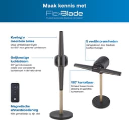 Dimplex FlexBlade Ventilator Bladloos – Oscillerende Tafelventilator - 180° Kantelbaar - 5 Snelheden & Timer - 20m Bereik – Waaier (36dB) - Magnetische Afstandsbediening — thumbnail 2