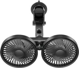 Ulisem - Voorbankventilator - Met zuignap beugel - 3600mAh oplaadbaar - 3 snelheden - Dubbel 5.7 inch kop - 360° roteerbaar - Led display - Stille motor - Voor auto en reizen - Zwart — thumbnail 1
