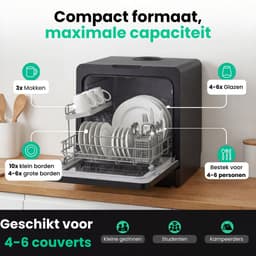 Ventux Mini Vaatwasser met Waterreservoir - 4-6 Couverts - 8 Programma's - Vrijstaande Vaatwasser - Mini Afwasmachine met UV-sterilisatie - Camping - Zwart — thumbnail 3