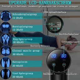 SNJY® Massage Gun - Massage Apparaat - Massage Pistool Professioneel - 8 Opzetstukken - 20 Snelheden - Zwart — thumbnail 2