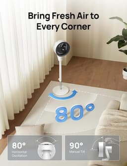 Dreo Silent Standing Fan, 1444 m³/h Air Volume Oscillating Fan, 3 Levels, 6 Hours Timer, Tower Fan with Remote Control, Air Circulation in 3 Minutes for Bedroom, Fragrance Function — thumbnail 5