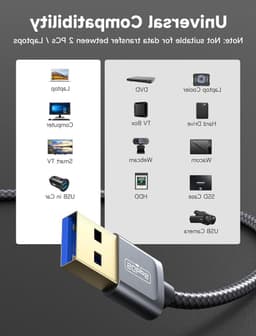 USB 3.0 Type A Male naar Male Datakabel, 2-pack (1M + 2M), Hoge Snelheid voor Externe Harde Schijf, Laptop en Blu-ray Speler, 1+2m Grijs — thumbnail 4